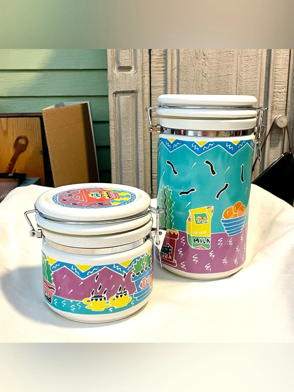 *VINTAGE* Two 1987 Kitchen Canisters - Chaleur - Designed by Judith Geiger